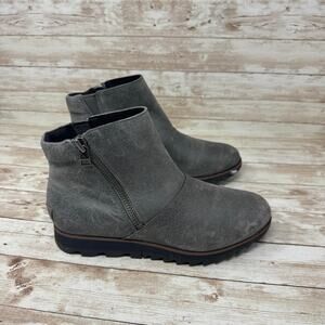 Sorel Harlow NL3735-052 Gray Leather Side Zip Ankle Bootie Women's Size 6.5
